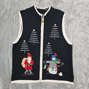 Designers Original Women's Lg Christmas Vest black multicolored  santa snowman